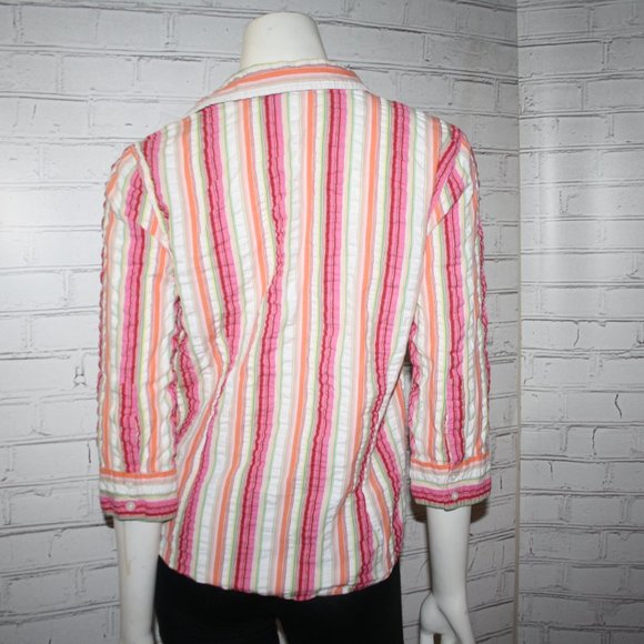 🌸💚 St. John’s Bay Button Down · Hot Pink + Green + White · Size S - Picture 5 of 5